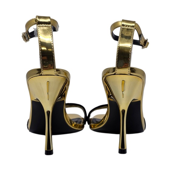 Steve Madden Women Gold Black Metallic Stiletto Ankle Strap Heel 8M Evening Glam - Picture 6 of 11